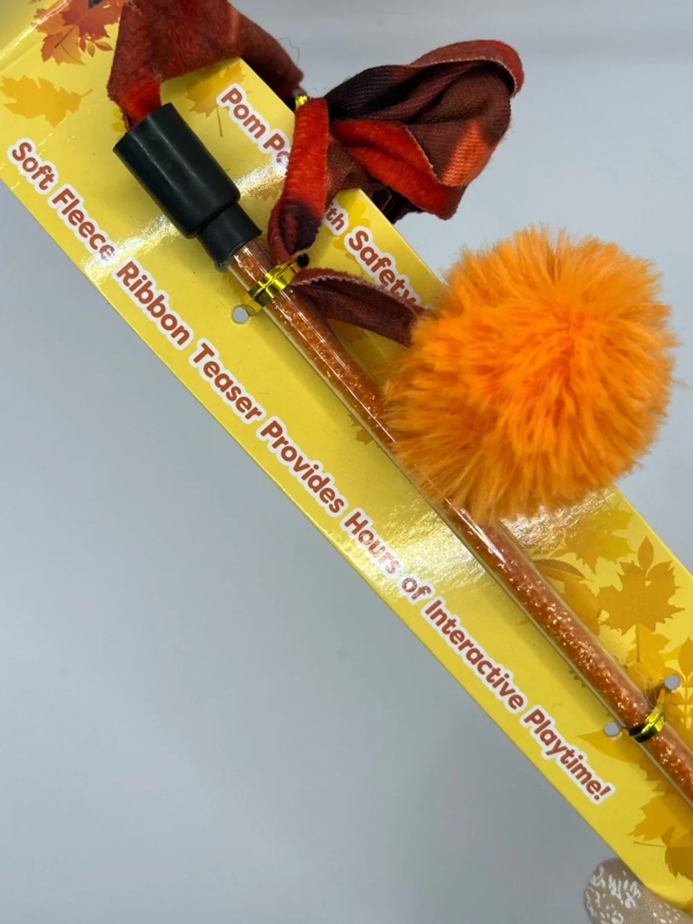 Fall Leaves fleece Cat Wand Toy - Orange